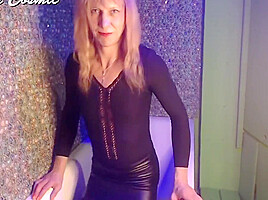 Wetting Myself In Black Outfit & Heels In Shower. Pissing & Wetlook Black Shine Leggings Skirt & Combi Dress