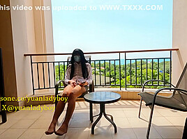 Chinese Ladyboy Cums On Balcony Of Sea View Hotel