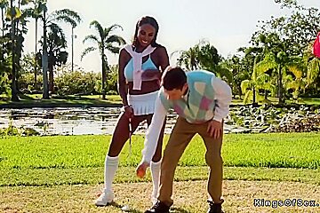 Ebony Flashes Huge Tits At Golf Court