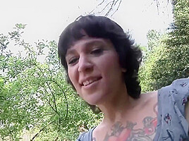 Tattooed Brunette Gets Spitroasted At Outdoor Sex Audition